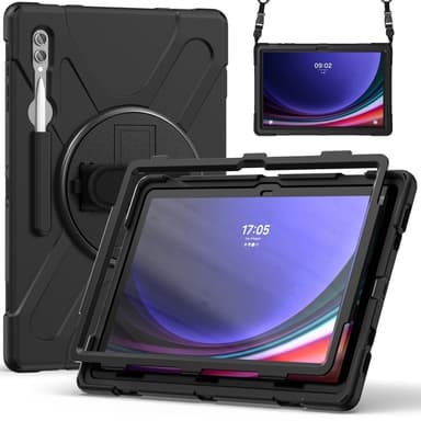 SKALO Samsung Tab S10 Ultra Extra Stöttåligt Armor Handtag Skal med Axelrem - Svart