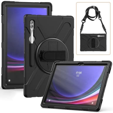SKALO Samsung Tab S10 Ultra Extra Stöttåligt Armor Handtag Skal med Axelrem - Svart