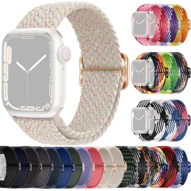 SKALO Flätat tygarmband Apple Watch Ultra 2 49mm - Vit-Prickar