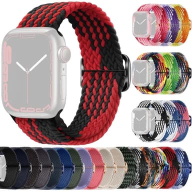 SKALO Flätat tygarmband Apple Watch Series 7-9 41mm - Röd-Svart