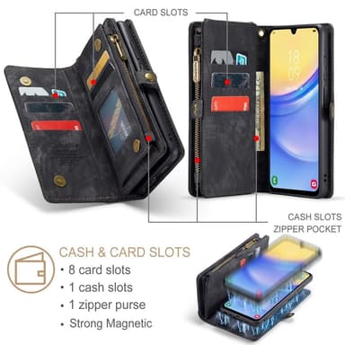 CaseMe Samsung A16 008 BIg Wallet 2in1 Magnet Plånboksfodral - Svart