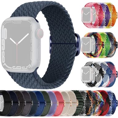SKALO Flätat tygarmband Apple Watch Series 7-9 45mm - Mörkblå