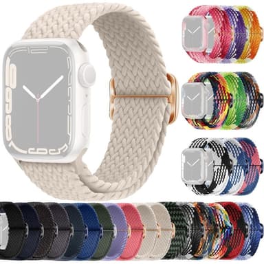 SKALO Flätat tygarmband Apple Watch Series 7-9 45mm - Vit