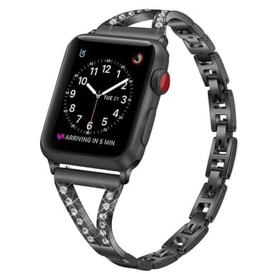 SKALO Smalt Metallarmband Bling Apple Watch Series 7-9 41mm - Svart