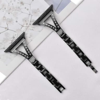 SKALO Smalt Metallarmband Bling Apple Watch Series 7-9 41mm - Svart
