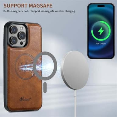 Konstläderskal med MagSafe Korthållare till iPhone 16 Pro - Brun