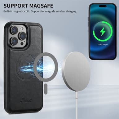 Konstläderskal med MagSafe Korthållare till iPhone 16 Pro - Svart