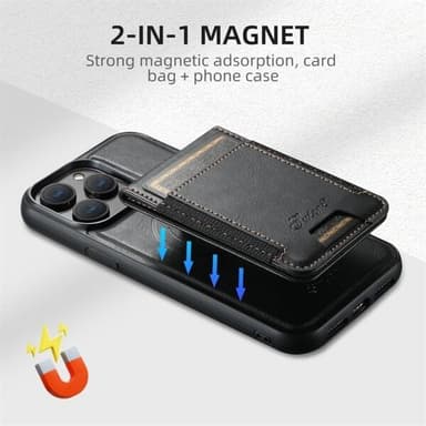 Konstläderskal med MagSafe Korthållare till iPhone 16 Plus - Svart