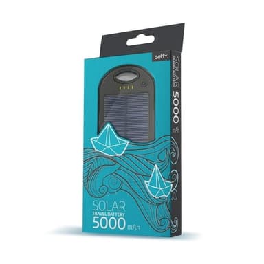 Setty powerbank med solceller, 5000 mAh, svart