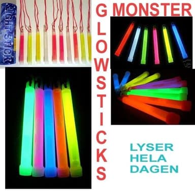 10st stora glowsticks - mixade färger 15cm