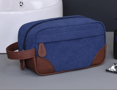 Ny PU & Canvas Toalettväska Marinblå