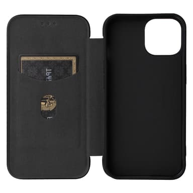 SKALO iPhone 15 Carbon Fiber Plånboksfodral - Svart