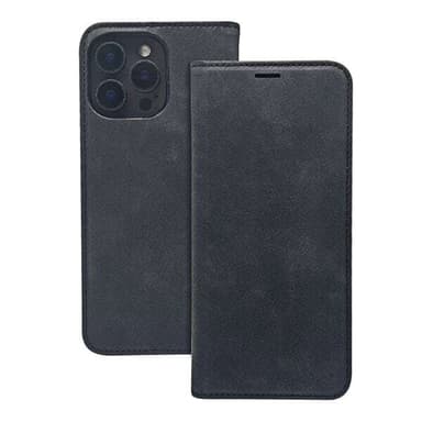 Elegant konstläderfodral med kortfack och magnetlås till iPhone 16 Plus - Svart