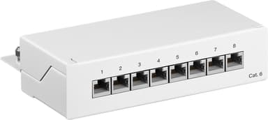 CAT 6 mini-/skrivbordskopplingspanel, 8 portar (1 HE)