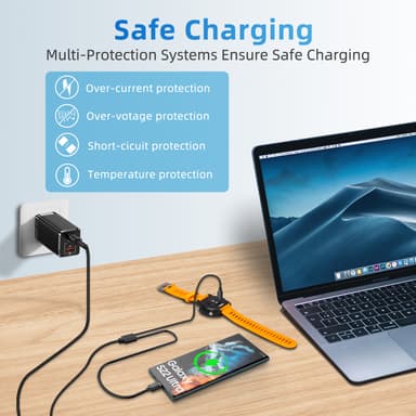 2-i-1 laddare för USB-C mobil och sportklocka Svart
