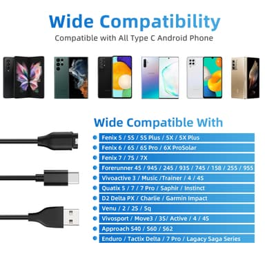 2-i-1 laddare för USB-C mobil och sportklocka Svart