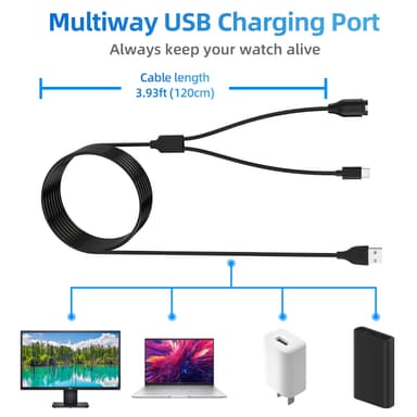 2-i-1 laddare för USB-C mobil och sportklocka Svart