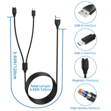 2-i-1 laddare för USB-C mobil och sportklocka Svart