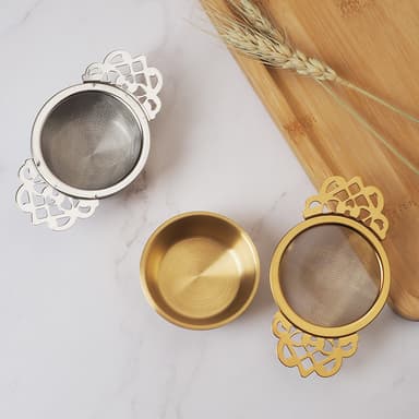 Tesil i rostfritt stål med droppskål Guld