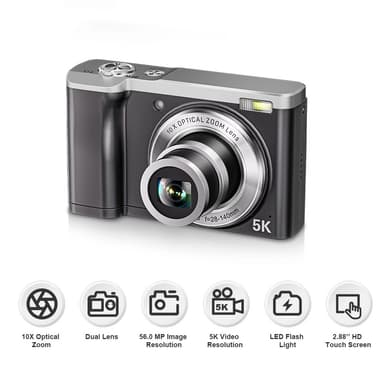 5K digitalkamera med 5X optisk zoom och anti-shake-stabilisering