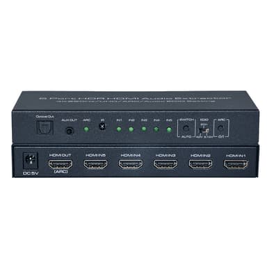 HDMI switch 5 in 1 out, 4K 60Hz med ARC audio extractor HDMI 2.0 HDR o