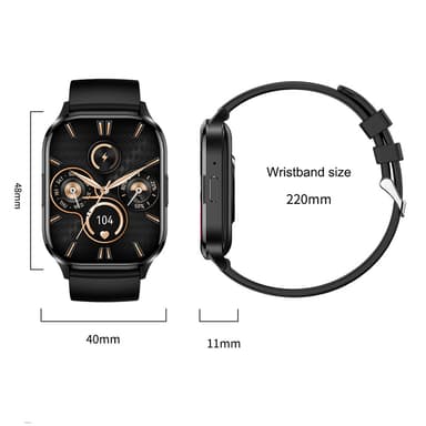 Smartwatch med olika sportlägen, Bluetooth-samtal, vattentät Svart