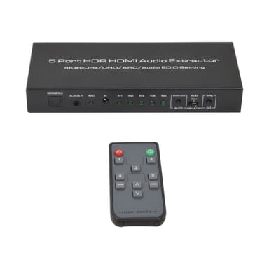 HDMI switch 5 in 1 out, 4K 60Hz med ARC audio extractor HDMI 2.0 HDR o