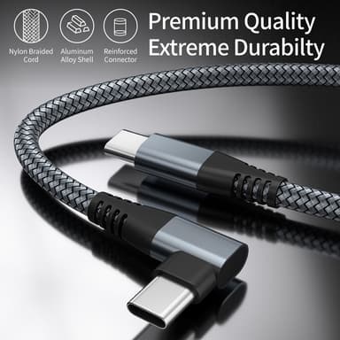 USB-C kabel med vinklad kontakt 60 W snabbladdare Grå 3 m
