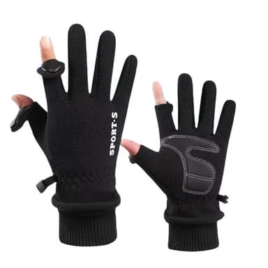 1 par två fingrar Flip Cover Sports Touchscreen utomhushandskar Svart