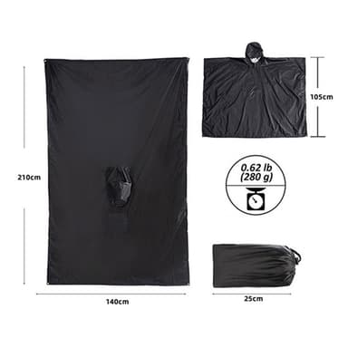 Multifunktionell regnponcho med huva / campingpresenning / skydd för v