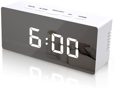 Digital LED väckarklocka med spegelyta Vit