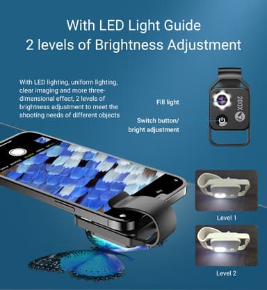 Telefonmikroskop med CPL-lins / 200X / LED-ljus Svart