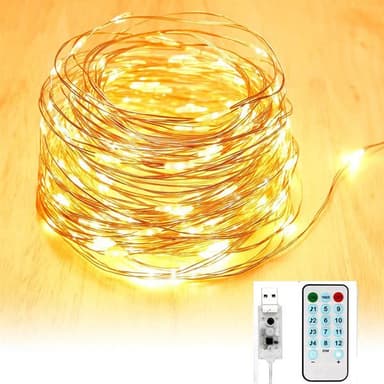 10 meter varmvit LED-slinga med fjärrkontroll & Timer