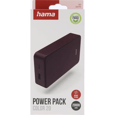 Hama Powerbank Colour 20 20000mAh USB-C+USB-A Plommon