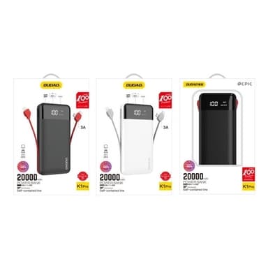 Dudao K1Pro powerbank 20000mAh 15Watt 4xcables svart