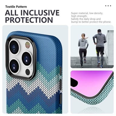 Tunt Bakskal till iPhone 14 Textildesign - Blå