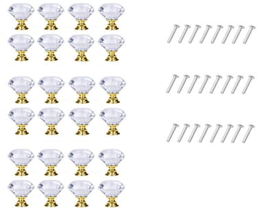 Diamantformade knoppar i glas Transparent/Guld 8 st