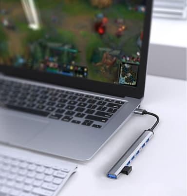 USB/USB-C Hub med 1 USB3.0 + 6 USB2.0 Silver