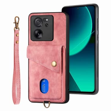 SKALO Xiaomi 13T/13T Pro PU Läder Skal med Korthållare/Plånbok - Rosa