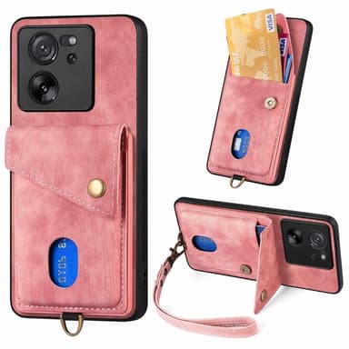SKALO Xiaomi 13T/13T Pro PU Läder Skal med Korthållare/Plånbok - Rosa
