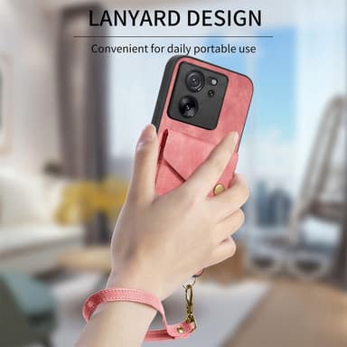 SKALO Xiaomi 13T/13T Pro PU Läder Skal med Korthållare/Plånbok - Rosa