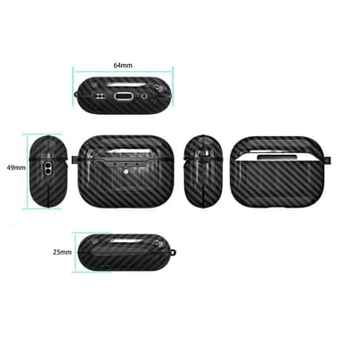 SKALO AirPods Pro 2 Carbon Fiber TPU Fodral med Nyckelring - Svart