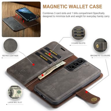 DG MING Samsung S24 2-i-1 Magnet Plånboksfodral - Grå