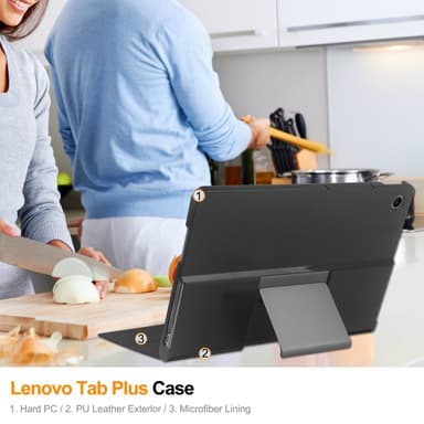 SKALO Lenovo Tab Plus 11.5"" Duofold PU-Läder Fodral - Svart