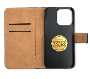 SKALO iPhone 13 Pro Plånboksfodral Äkta Skinn - Svart