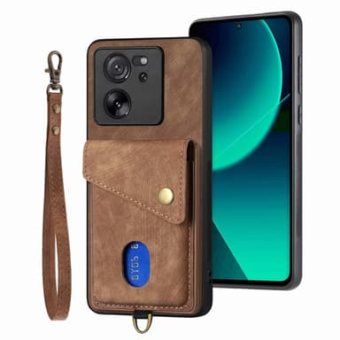 SKALO Xiaomi 13T/13T Pro PU Läder Skal med Korthållare/Plånbok - Brun