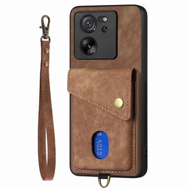 SKALO Xiaomi 13T/13T Pro PU Läder Skal med Korthållare/Plånbok - Brun