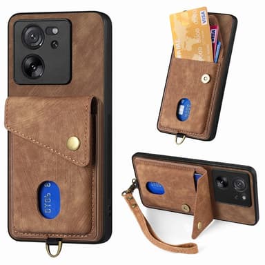 SKALO Xiaomi 13T/13T Pro PU Läder Skal med Korthållare/Plånbok - Brun