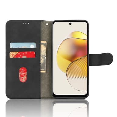 SKALO Motorola Moto G73 5G Matt PU-Läder Plånboksfodral - Svart