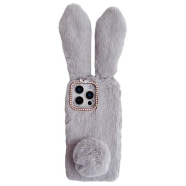 SKALO iPhone 16 Pro 3D Soft Furry Bunny Ears Skal - Grå